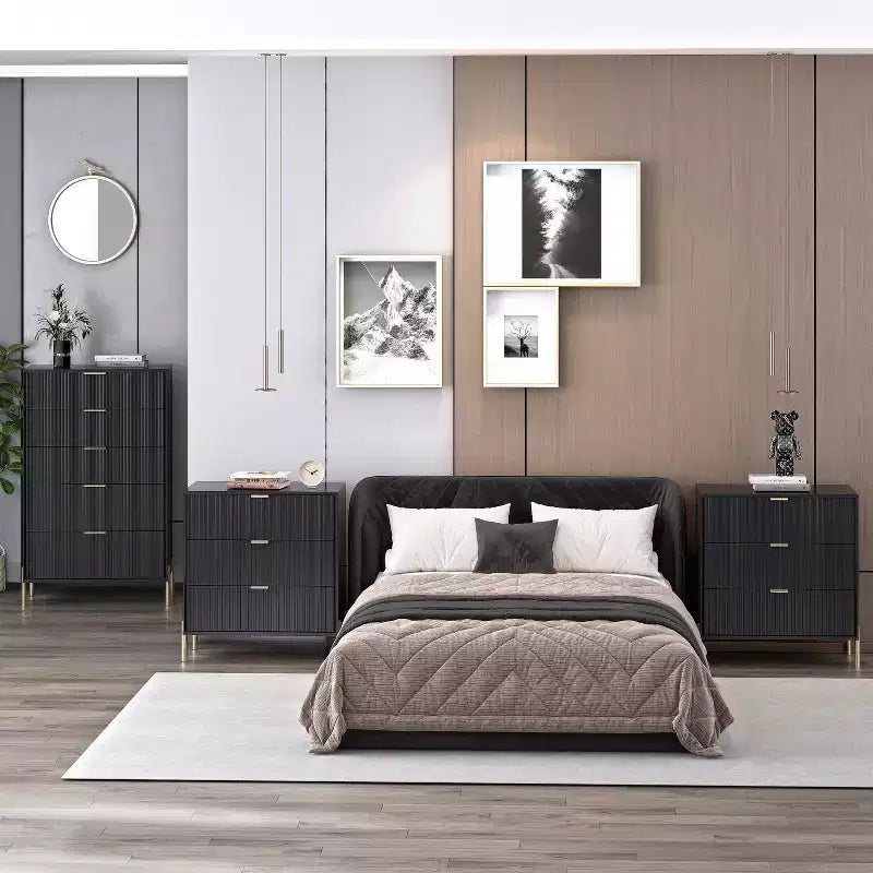 Ensemble 3 tables de chevet à 3 tiroirs et 1 commode à 5 tiroirs Élégance Moderne – Sanzelize Design