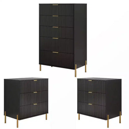 Ensemble 3 tables de chevet à 3 tiroirs et 1 commode à 5 tiroirs Élégance Moderne – Sanzelize Design