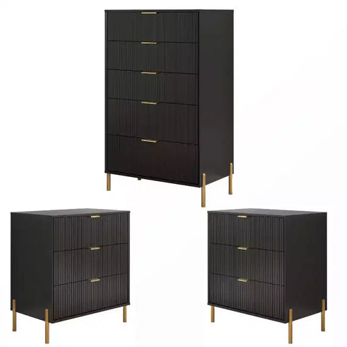 Ensemble 3 tables de chevet à 3 tiroirs et 1 commode à 5 tiroirs Élégance Moderne – Sanzelize Design