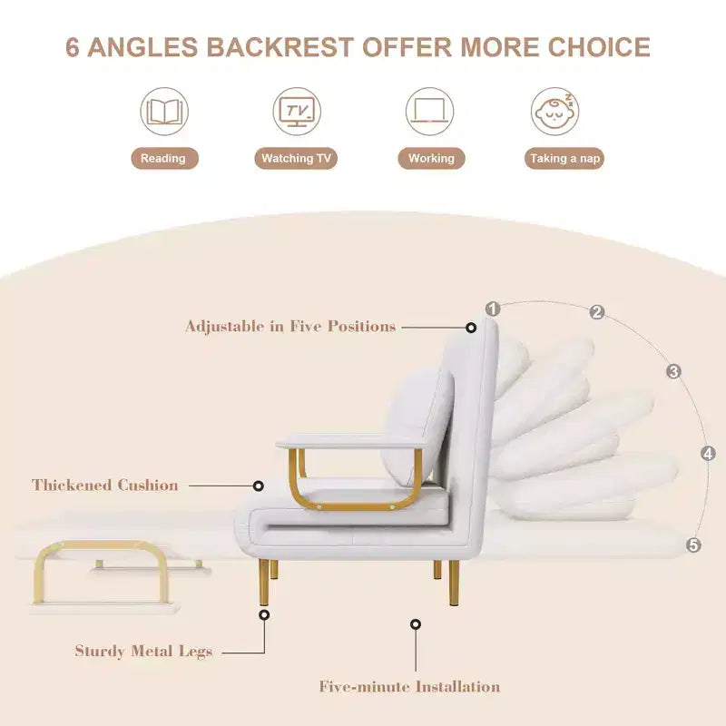 Canapé-lit pliant 3-en-1 convertible en fauteuil - Dossier réglable sur 5 positions avec oreiller – Sanzelize Design
