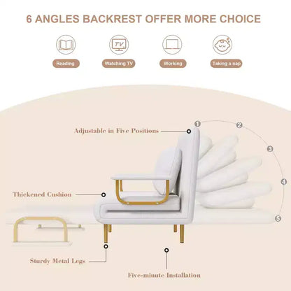 Canapé-lit pliant 3-en-1 convertible en fauteuil - Dossier réglable sur 5 positions avec oreiller – Sanzelize Design
