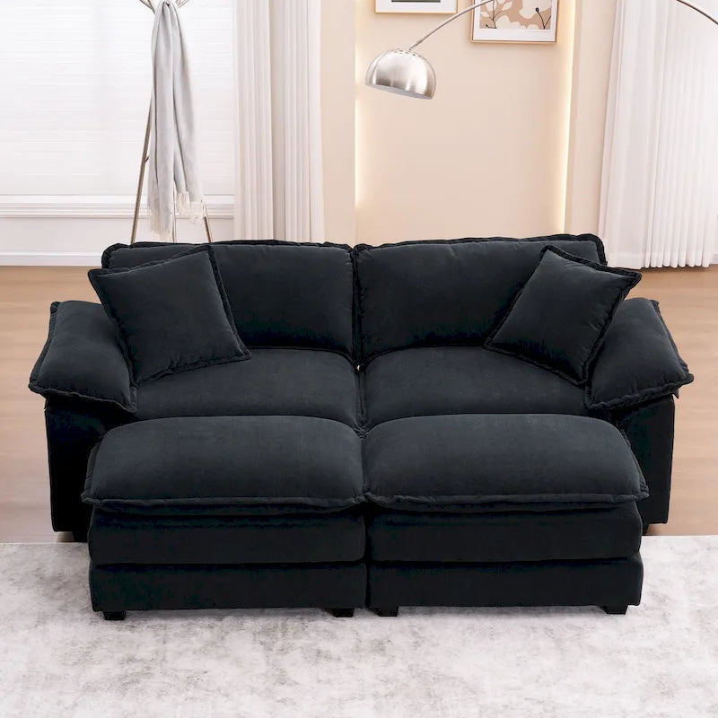 Canapé 2 places avec 2 coussins de siège, 2 oreillers et 2 poufs, canapé confortable - Canapé profond de salon – Sanzelize Design