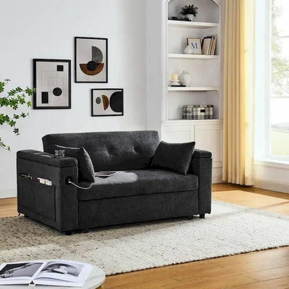 Canapé-lit gigogne 137 cm, canapé-lit inclinable 2 places avec rangement, oreiller lombaire, prise USB – Sanzelize Design