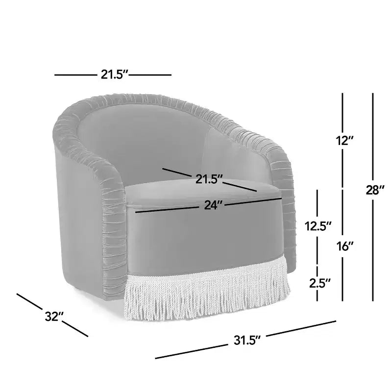 Serena fauteuil d'appoint avec dossier capitonné et franges, velours performant vert olive, 80 cm – Sanzelize Design