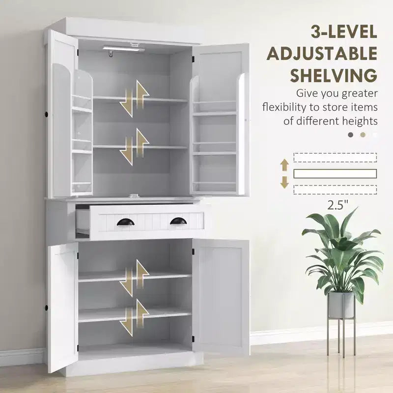 Garde-manger de cuisine de 180 cm avec lumières DEL, 6 tablettes de porte, un tiroir et 4 tablettes réglables – Sanzelize Design
