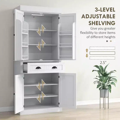 Garde-manger de cuisine de 180 cm avec lumières DEL, 6 tablettes de porte, un tiroir et 4 tablettes réglables – Sanzelize Design