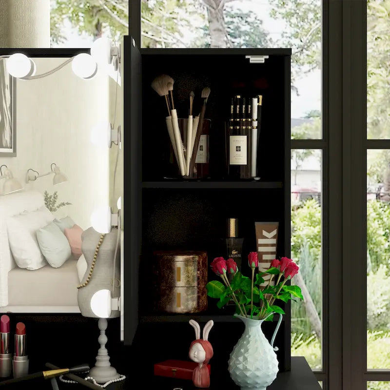 Coiffeuse LED de luxe avec 9 tiroirs, station de maquillage élégante – Sanzelize Design