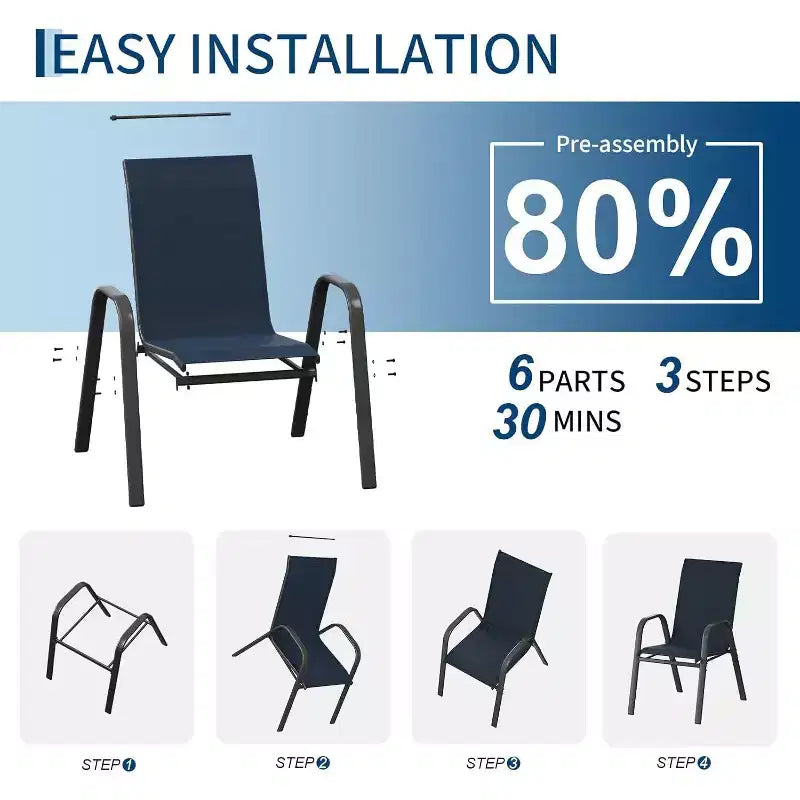 Chaises de jardin, Lot de 4/6 chaises de salle à manger empilables d'extérieur en textilène léger résistant aux – Sanzelize Design