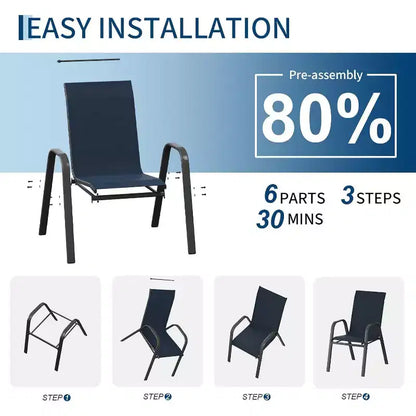 Chaises de jardin, Lot de 4/6 chaises de salle à manger empilables d'extérieur en textilène léger résistant aux – Sanzelize Design