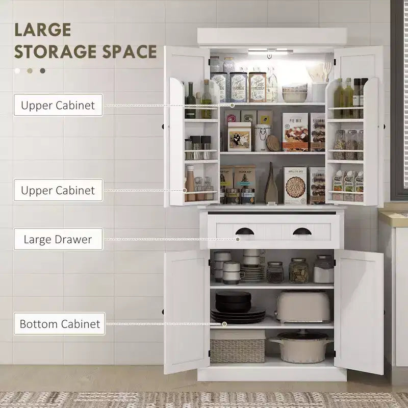 Garde-manger de cuisine de 180 cm avec lumières DEL, 6 tablettes de porte, un tiroir et 4 tablettes réglables – Sanzelize Design