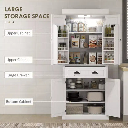 Garde-manger de cuisine de 180 cm avec lumières DEL, 6 tablettes de porte, un tiroir et 4 tablettes réglables – Sanzelize Design