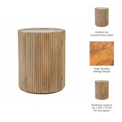 Table d'appoint décorative en bois nervuré avec plateau en marbre et rangement – Sanzelize Design