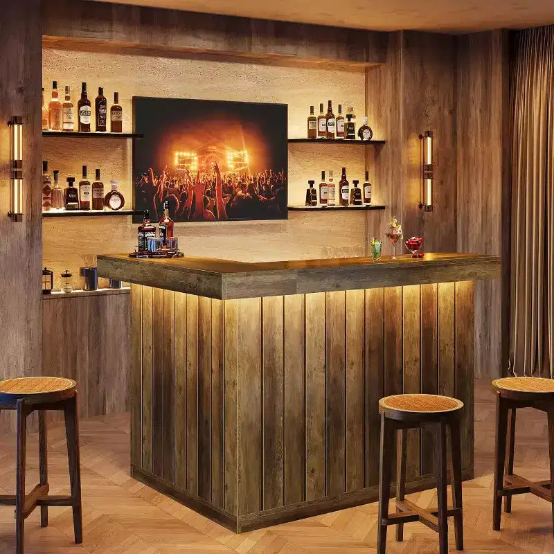 Bar de salon en L, bar à liqueurs d'angle à 4 niveaux avec étagères de rangement et porte-verres à vin pour pub à – Sanzelize Design