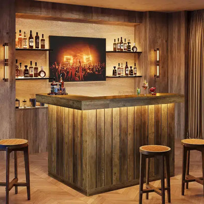 Bar de salon en L, bar à liqueurs d'angle à 4 niveaux avec étagères de rangement et porte-verres à vin pour pub à – Sanzelize Design