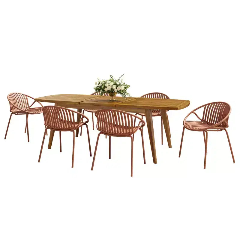 Ensemble de salle à manger d'extérieur 7 pièces extensible avec chaises empilables, table en bois d'acacia – Sanzelize Design