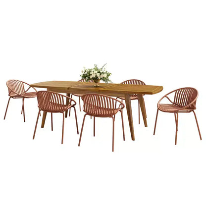 Ensemble de salle à manger d'extérieur 7 pièces extensible avec chaises empilables, table en bois d'acacia – Sanzelize Design