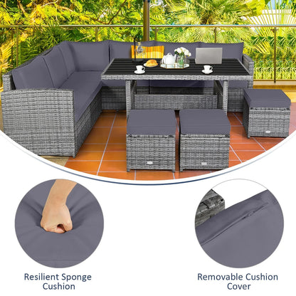 Ensemble de salle à manger 7 pièces en rotin pour terrasse, canapé sectionnel et pouf - Voir détails – Sanzelize Design