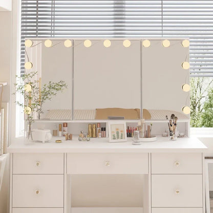 Coiffeuse LED de luxe avec 9 tiroirs, station de maquillage élégante – Sanzelize Design