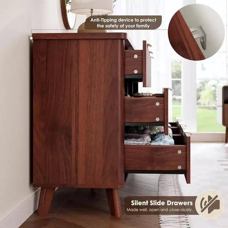 Commode cannelée à 9 tiroirs, commode moderne, meuble TV en bois, design à profil incurvé, pour salon, couloir – Sanzelize Design