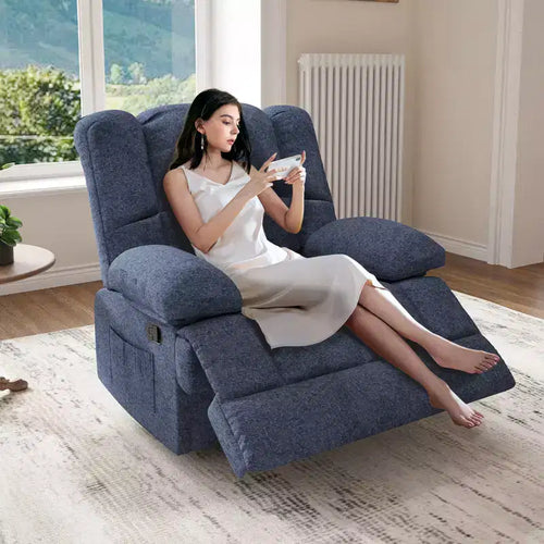 Fauteuil inclinable à bascule surdimensionné bleu avec revêtement en chenille – Sanzelize Design