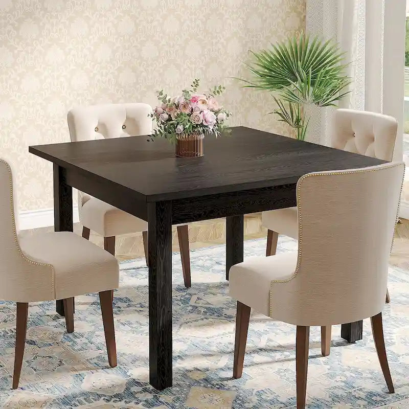 Table à manger carrée de 100 cm pour 2-4 personnes avec pieds en bois massif pour salon et salle à manger – Sanzelize Design
