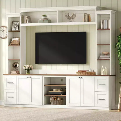 Meuble TV mural 4-en-1 de style campagnard, convient aux téléviseurs jusqu'à 178 cm – Sanzelize Design