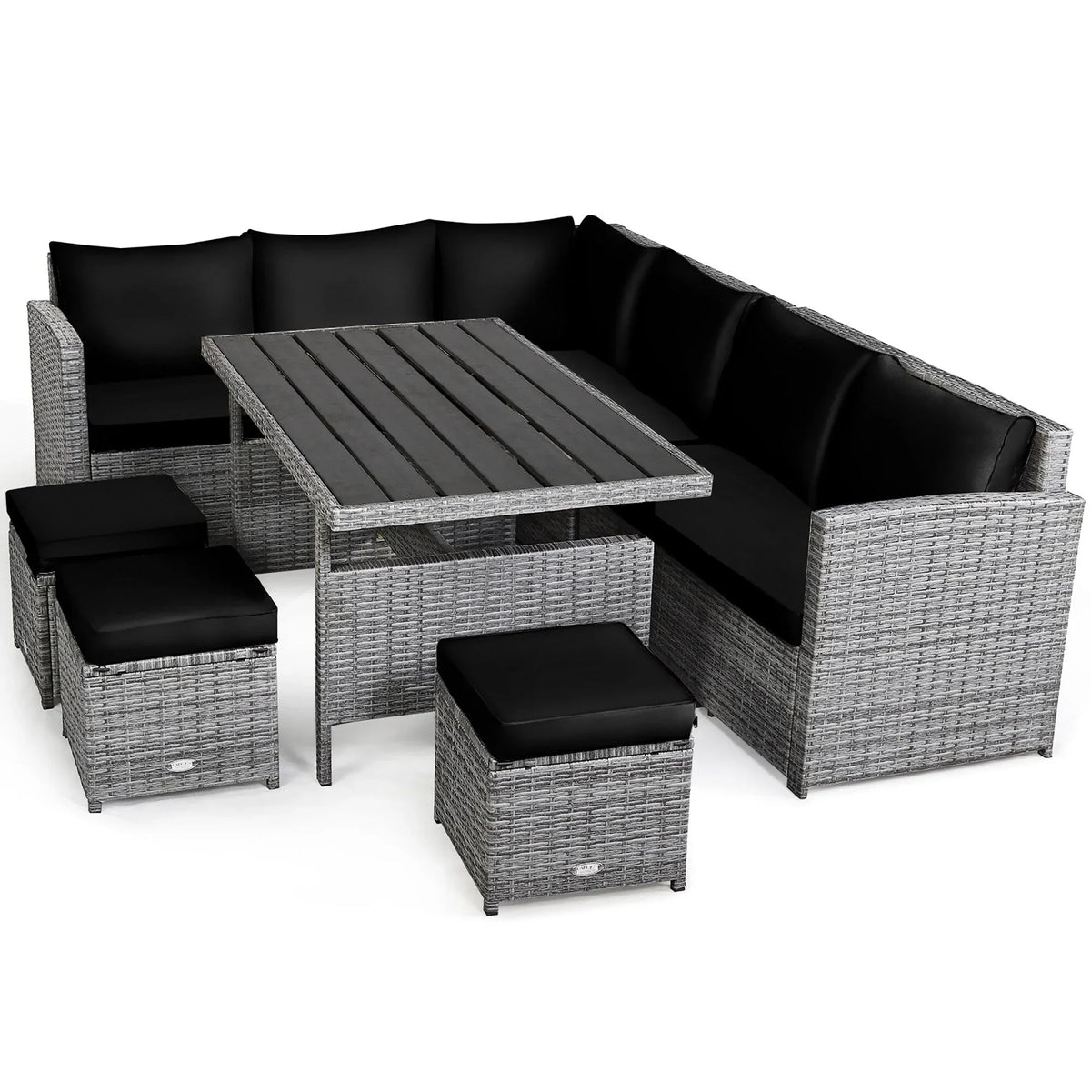 Ensemble de salle à manger 7 pièces en rotin pour terrasse, canapé sectionnel et pouf - Voir détails – Sanzelize Design