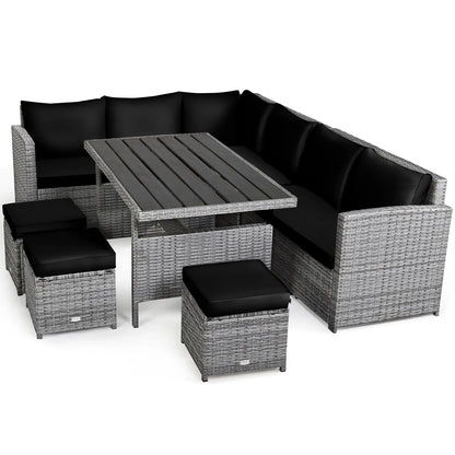Ensemble de salle à manger 7 pièces en rotin pour terrasse, canapé sectionnel et pouf - Voir détails – Sanzelize Design
