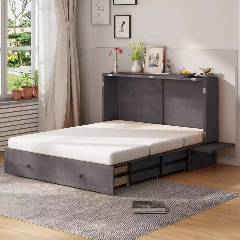 Lit escamotable Murphy 152 x 203 cm, lit coffre Cube avec station de charge et espace de rangement – Sanzelize Design