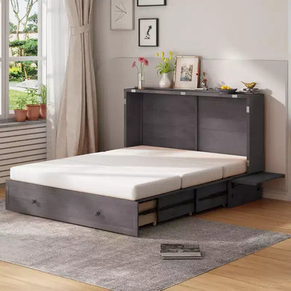 Lit escamotable Murphy 152 x 203 cm, lit coffre Cube avec station de charge et espace de rangement – Sanzelize Design