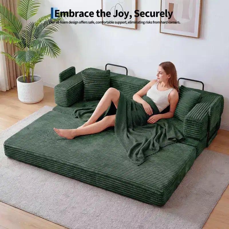 Canapé-lit convertible 5-en-1 de 205 cm – Velours côtelé, charge max. 544 kg, sans assemblage – Sanzelize Design