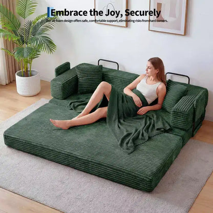 Canapé-lit convertible 5-en-1 de 205 cm – Velours côtelé, charge max. 544 kg, sans assemblage – Sanzelize Design