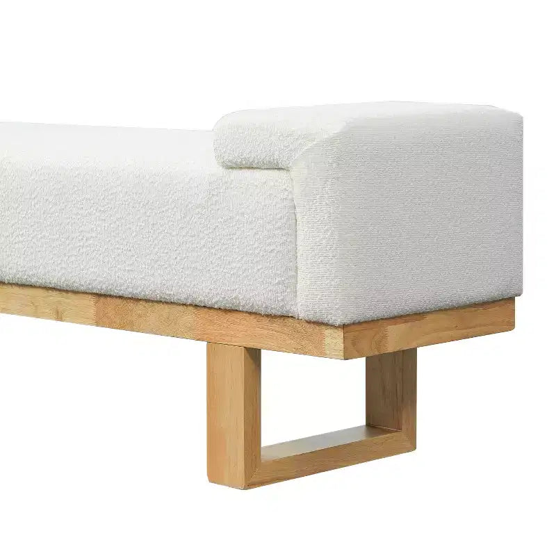 Banc rembourré Paulina moderne en bois d'hévéa et tissu bouclé – Sanzelize Design