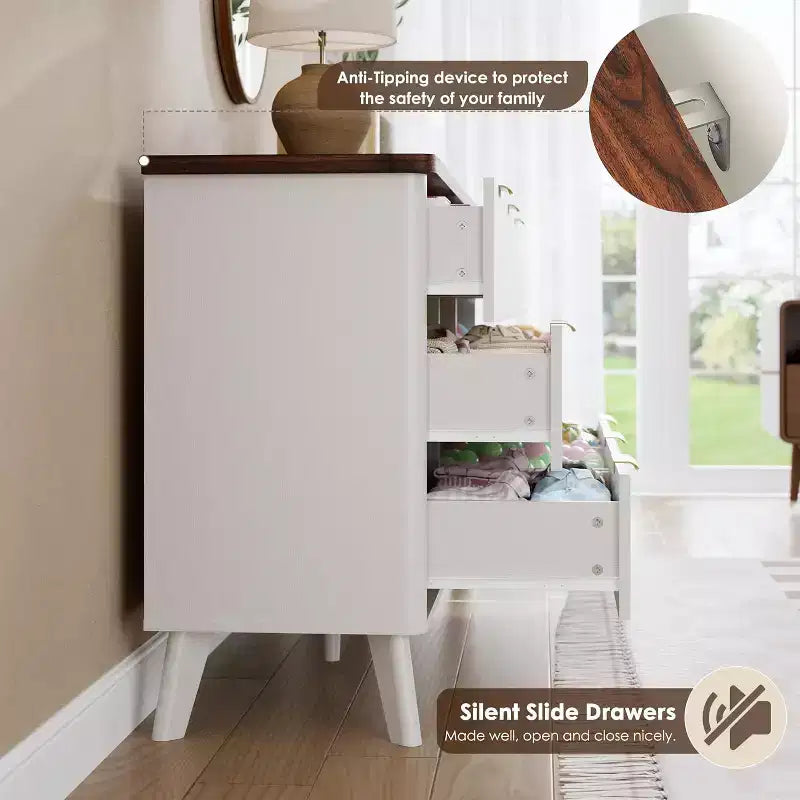 Commode cannelée à 9 tiroirs, commode moderne, meuble TV en bois, design à profil incurvé, pour salon, couloir – Sanzelize Design