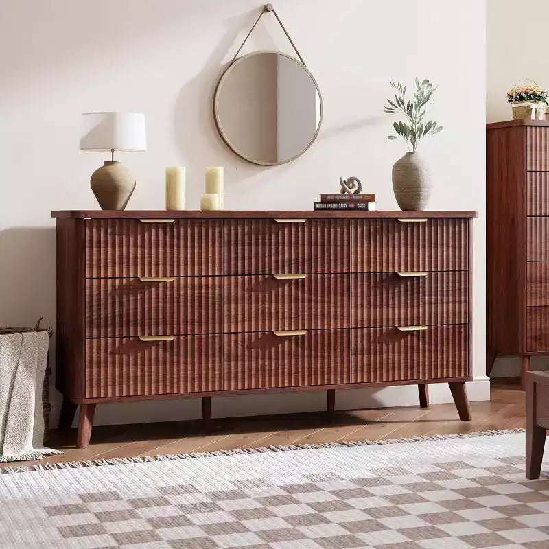 Commode cannelée à 9 tiroirs, commode moderne, meuble TV en bois, design à profil incurvé, pour salon, couloir – Sanzelize Design