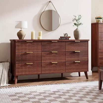 Commode cannelée à 9 tiroirs, commode moderne, meuble TV en bois, design à profil incurvé, pour salon, couloir – Sanzelize Design