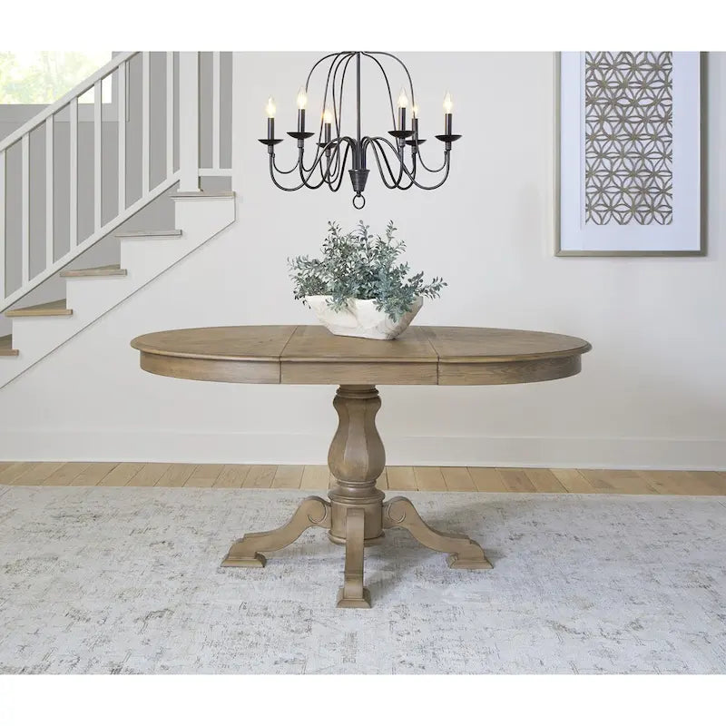 Table à dîner ronde sur pied avec rallonges escamotables - 2 finitions – Sanzelize Design