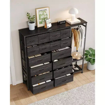 Commode de rangement avec 16 tiroirs, tringle à vêtements et étagères – Sanzelize Design