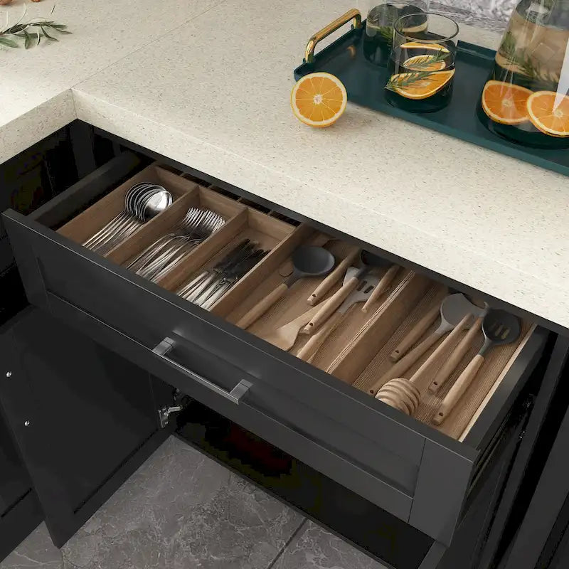 Meuble d'angle de cuisine efficace, îlot de cuisine en L: Grand espace de rangement avec tiroirs à glissière fluide – Sanzelize Design