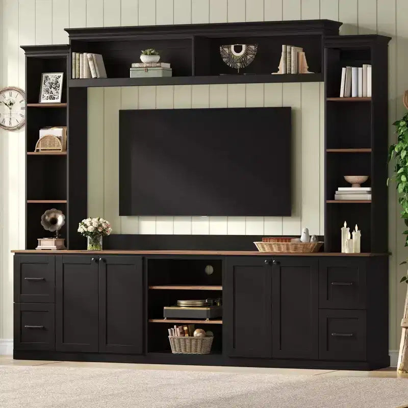 Meuble TV mural 4-en-1 de style campagnard, convient aux téléviseurs jusqu'à 178 cm – Sanzelize Design