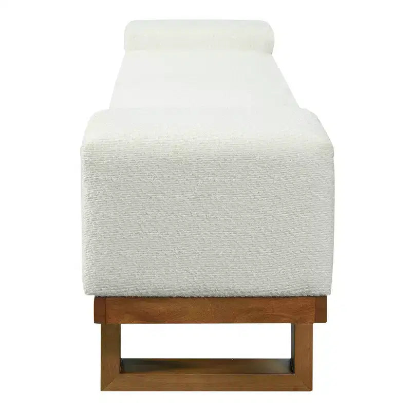 Banc rembourré Paulina moderne en bois d'hévéa et tissu bouclé – Sanzelize Design