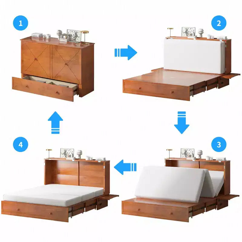 Lit escamotable Murphy 152 x 203 cm, lit coffre Cube avec station de charge et espace de rangement – Sanzelize Design