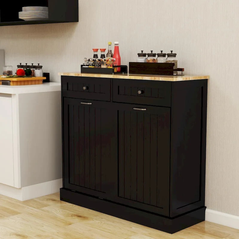Meuble de cuisine à poubelle basculante à deux tiroirs et deux compartiments - Noir – Sanzelize Design