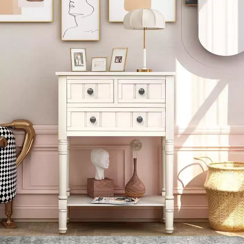 Console étroite de 60 cm avec 3 tiroirs et étagère, table d'appoint pour petite entrée ou salon – Sanzelize Design
