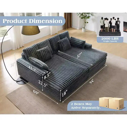 Canapé double méridienne 236 cm pour deux, canapé nuage avec assise profonde, coussins lombaires et accoudoirs larges – Sanzelize Design