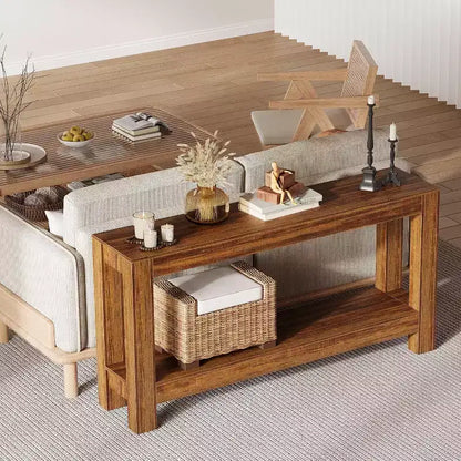 Table console d'entrée 160 cm avec 2 tiroirs, Table de canapé étroite en bois pour salon, couloir ou hall d'entrée – Sanzelize Design
