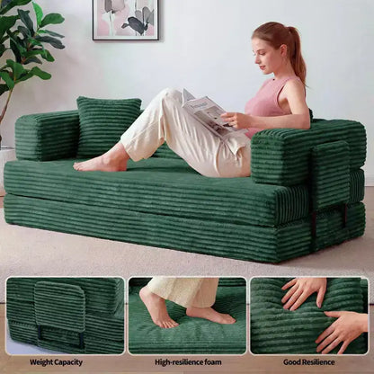 Canapé-lit convertible 5-en-1 de 205 cm – Velours côtelé, charge max. 544 kg, sans assemblage – Sanzelize Design