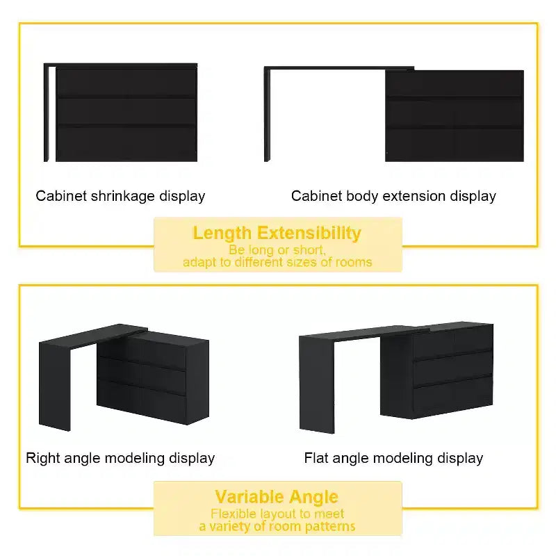 Desserte de buffet intelligente rotative/extensible avec 6 tiroirs, plan de travail étendu, tapis antidérapant – Sanzelize Design