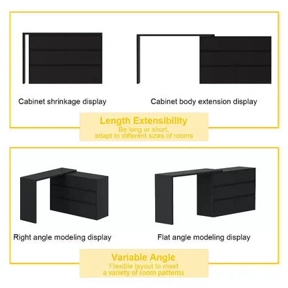 Desserte de buffet intelligente rotative/extensible avec 6 tiroirs, plan de travail étendu, tapis antidérapant – Sanzelize Design