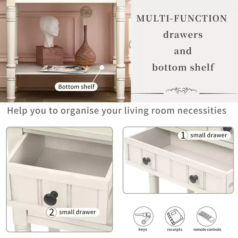 Console étroite de 60 cm avec 3 tiroirs et étagère, table d'appoint pour petite entrée ou salon – Sanzelize Design